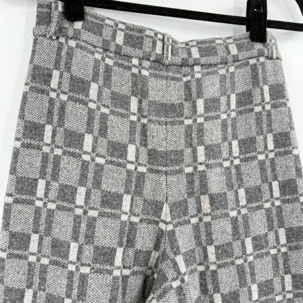 Naadam Women's Grey Plaid Wool-Cashmere Wide-Leg Pants,  S - Picture 4 of 11